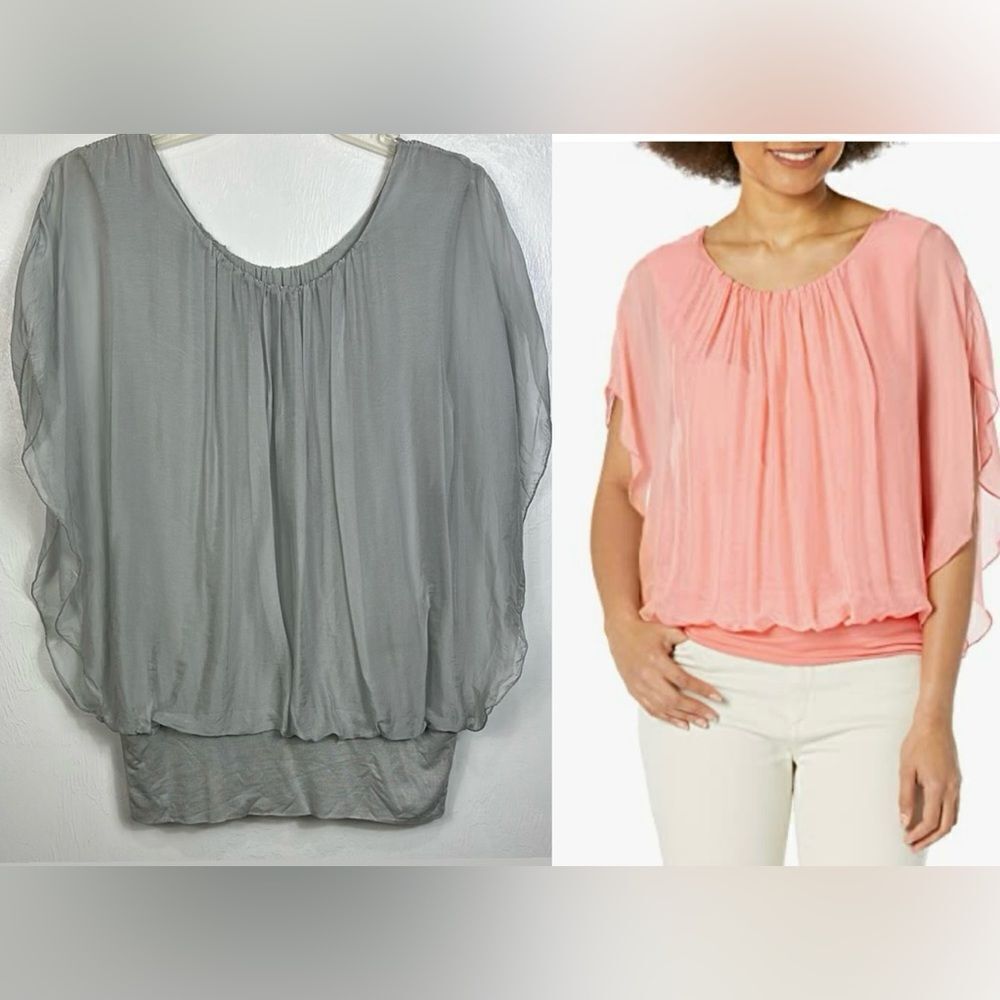 Tina Stephens Flare Short Sleeve Scoop Neckline Top Blouse Size M/L